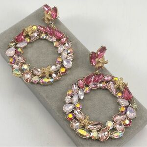 Betsey Johnson Pink Crystal Sea Life Earrings Gold Tone Statement Dangle
